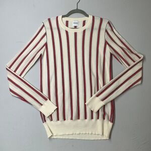 Madelein Thompson Women Sweater L Cream Red Stripe Cashmere Silk Crewneck